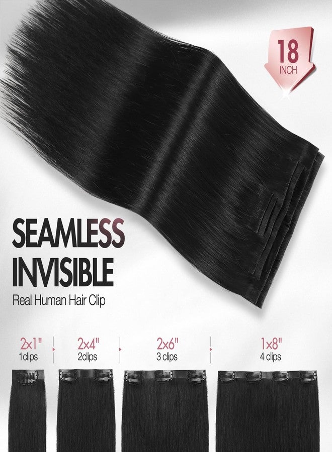 Quantum Love Invisi Edge Clip in Hair Extensions Human Hair 18Inch 110g Seamless Clip in Hair Extensions7Pcs 14Clips Invisible PU Skin Weft Natural Black Remy Human Hair Extensions - Image 2